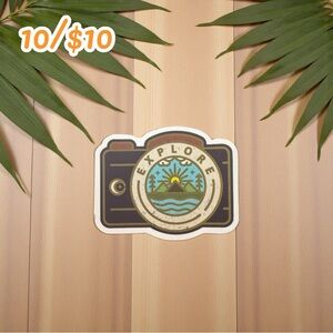 “Explore” Camera Adventure Sticker – Approx. 2 1/4”, Matte Finish
